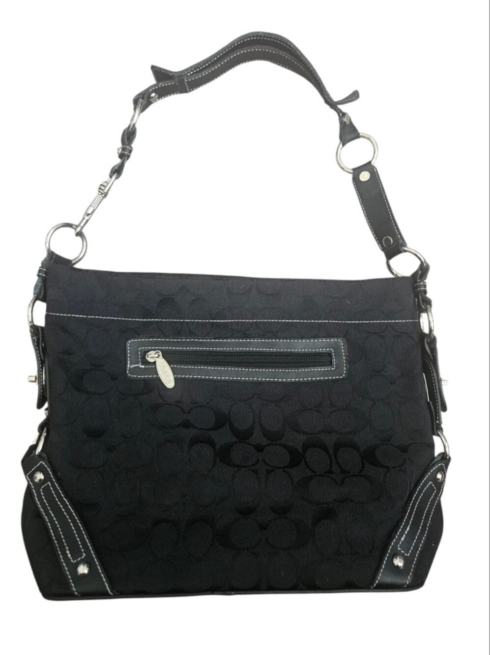 Vintage Coach Black Signature Jacquard Canvas Leather Trim Hobo Shoulder Bag Y2K